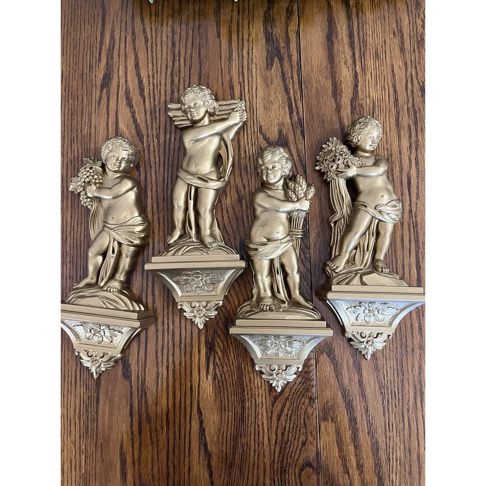 VTG 1969 Syroco Wall Hanging Cherubs Set of 4 Made in USA 7138 7139 7140 7141